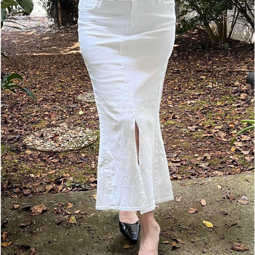 Loft White Denim Flared Maxi Skirt